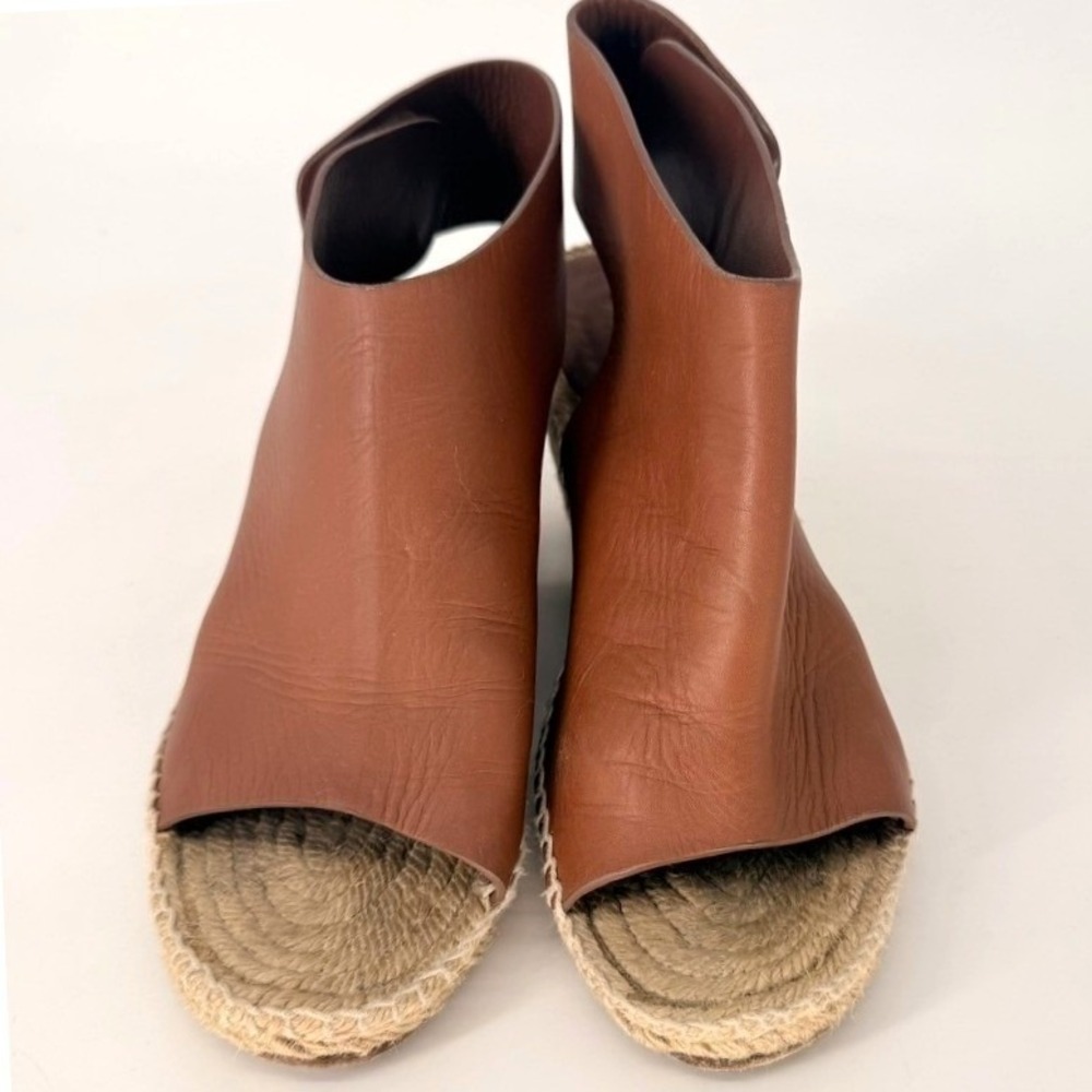Celine Paris Brown Leather Phoebe Philo Espadrille Wedge Ankle Strap Size 39 - Picture 4 of 10